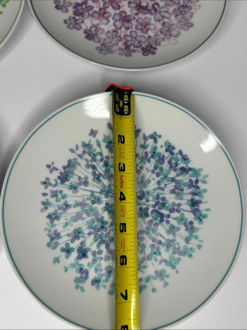 Crate&Barrel Floral Dessert Plates in Green, Purple, Pink, Teal - Set of 4